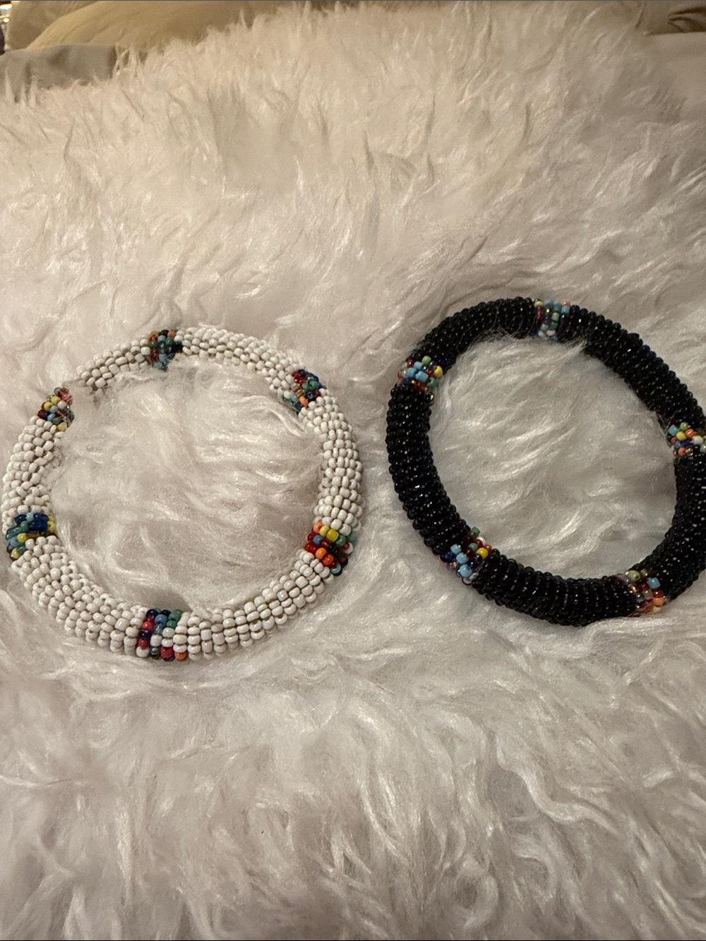 Beaded Coil Bracelet Set - Black & White Multicolor Accents